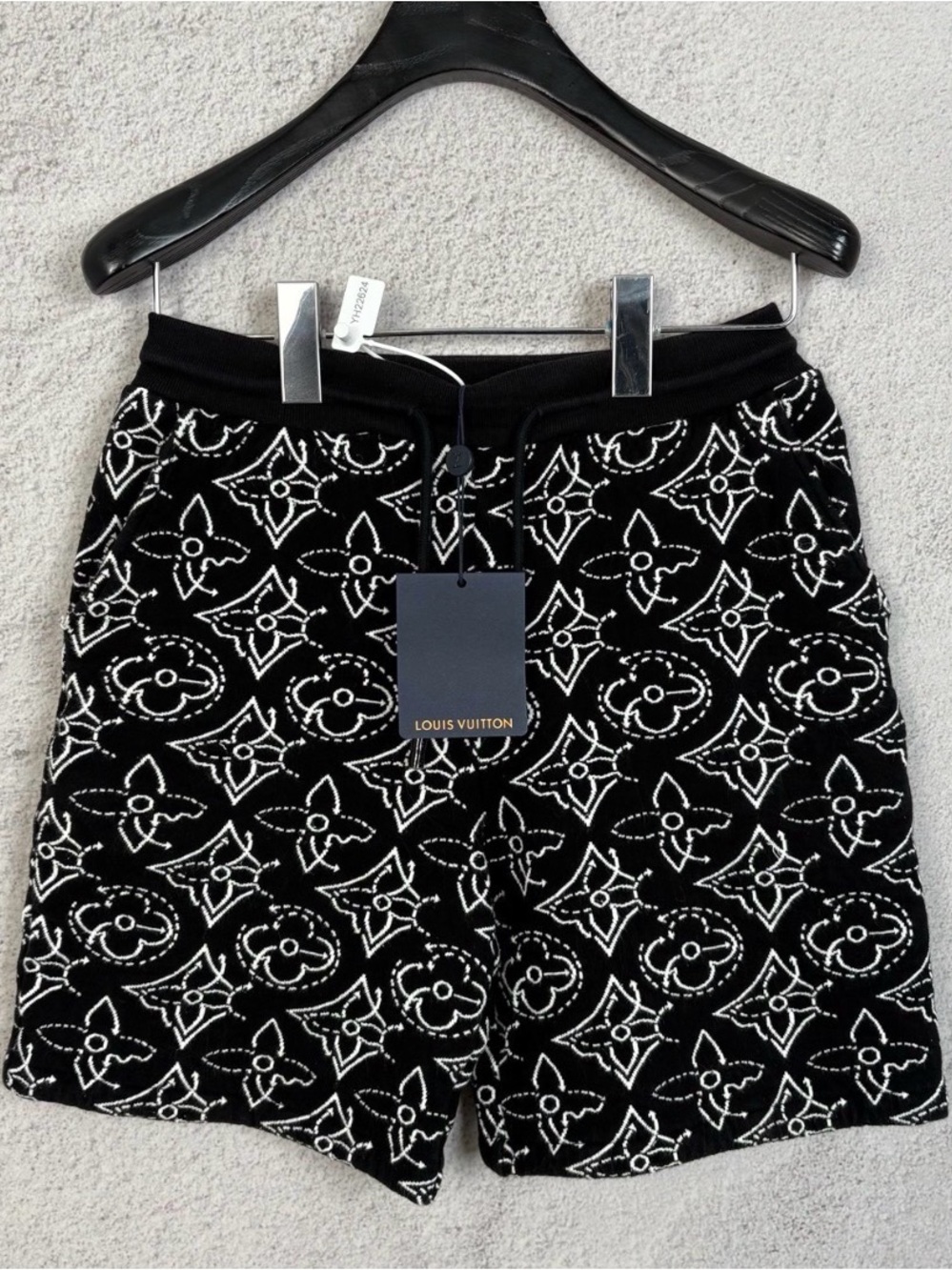 Louis Vuitton Black, White & Navy Monogram Knit Detail Shorts